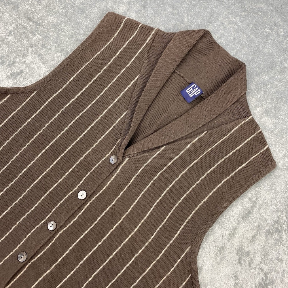 Vintage Gap Sweater Womens Sz M Brown Striped Vest Cardigan Shawl Collar 90s Y2K